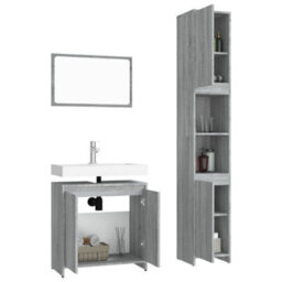 Walplus 3 Piece Bathroom Furniture Set Grey Sonoma Engineered Wood - thumbnail 4