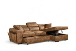 Faux Leather Suede Brown Corner Sofa Bed With Storage 2C1 Sofabed - thumbnail 5