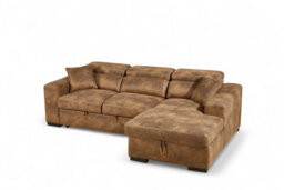 Faux Leather Suede Brown Corner Sofa Bed With Storage 2C1 Sofabed - thumbnail 6