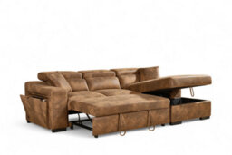 Faux Leather Suede Brown Corner Sofa Bed With Storage 2C1 Sofabed - thumbnail 4