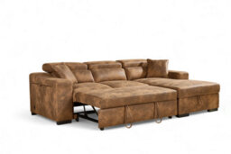 Faux Leather Suede Brown Corner Sofa Bed With Storage 2C1 Sofabed - thumbnail 3