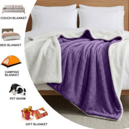 Moonlight Bedding Sherpa Fleece Blanket Purple Super King Soft Thick & Fluffy Reversible Throw For Sofa, Bed & Travel Blanket - thumbnail 4