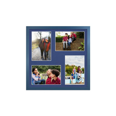 AK Frames 12X12 Navy Blue Sleek Multi Photo Frame With Blue Mount - Holds 4 Apertures (4X) 6X4 Photos - image 1