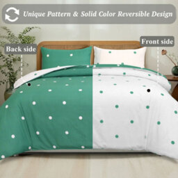 Aspire Homeware Printed Microfiber Duvet Cover Set, Green & White Dotted Reversible, Double, (L)200Cm X (W)200Cm - thumbnail 2