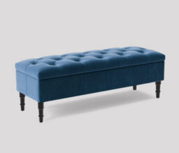 Alyana Ottoman Bench With Storage And Turned Wooden Legs, 180Cm Wide Ottoman Box - Duck Egg Plush Velvet - thumbnail 1