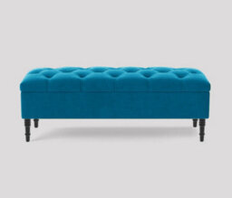 Alyana Ottoman Bench With Storage And Turned Wooden Legs, 180Cm Wide Ottoman Box - Duck Egg Plush Velvet - thumbnail 3