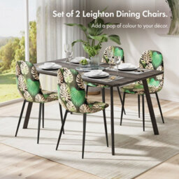 Vonhaus Dining Chairs Set Of 2, Tropical Palm Leaf Print Kitchen Chairs With Black Metal Legs, Velvet Pair Of Chairs For Dining - thumbnail 2