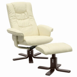 Living And Home Beige Recliner Chair And Footstool Set,pu Leather Upholstered Swivel Reclining Armchair Lounger Sofa Chair With Ottoman - thumbnail 5
