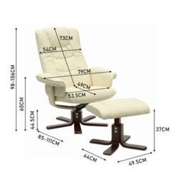 Living And Home Beige Recliner Chair And Footstool Set,pu Leather Upholstered Swivel Reclining Armchair Lounger Sofa Chair With Ottoman - thumbnail 6