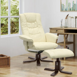 Living And Home Beige Recliner Chair And Footstool Set,pu Leather Upholstered Swivel Reclining Armchair Lounger Sofa Chair With Ottoman