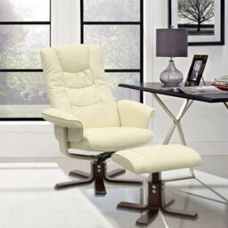 Living And Home Beige Recliner Chair And Footstool Set,pu Leather Upholstered Swivel Reclining Armchair Lounger Sofa Chair With Ottoman - thumbnail 2