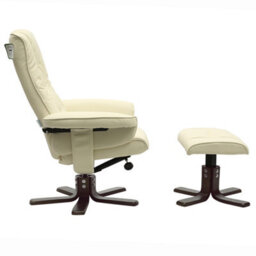 Living And Home Beige Recliner Chair And Footstool Set,pu Leather Upholstered Swivel Reclining Armchair Lounger Sofa Chair With Ottoman - thumbnail 3