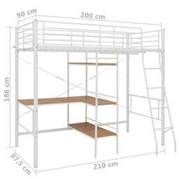 Berkfield Bunk Bed With Table Frame White Metal 90X200 Cm - thumbnail 7