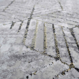 Loomed Grey Gold Distressed Abstract Metallic Geometric Living Area Rug 80X150Cm - thumbnail 4