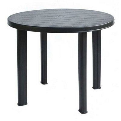 89Cm Outdoor Patio Round Black Anthracite Plastic Garden Dining Table Furniture - image 1