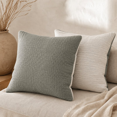Where Saints Go Ltd Moss Green Muslin Cotton Square Pillowcases Pack Of 2 60 X 60Cm - image 1