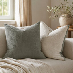 Where Saints Go Ltd Moss Green Muslin Cotton Square Pillowcases Pack Of 2 60 X 60Cm - thumbnail 2