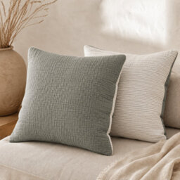 Where Saints Go Ltd Moss Green Muslin Cotton Square Pillowcases Pack Of 2 60 X 60Cm - thumbnail 1