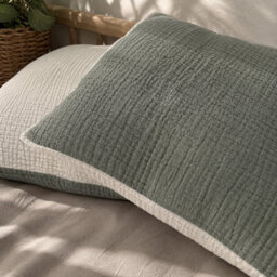 Where Saints Go Ltd Moss Green Muslin Cotton Square Pillowcases Pack Of 2 60 X 60Cm - thumbnail 6