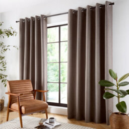 Curtina Plain Twill Woven Brown Blackout Eyelet Curtains