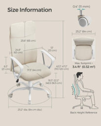 LEDREM Office Chair, Ergonomic Desk Chair, Swivel Chair, Upholstered Seat, Adjustable Height, Tilt Function, 120 Kg Load Capacity - thumbnail 2