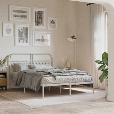Berkfield Metal Bed Frame Without Mattress With Headboard White 135X190Cm - image 1