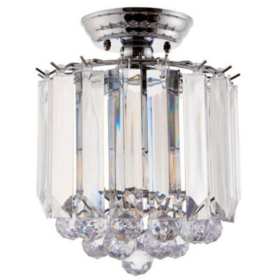 Flush Ceiling Mount Light Chrome & Acrylic 2X Lamp Bulb Classic Hanging Fitting - image 1
