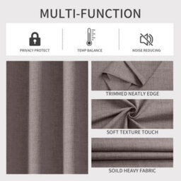 Ameha Plain Mocha 100%blackout Thermal Insulated Soft Curtain 66X72' Bedroom Living Room Window Energy Saving Linen Texture Curtain Pair - thumbnail 8
