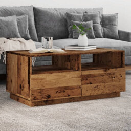 Berkfield Coffee Table With Led Lights Old Wood 90X49X40 Cm - thumbnail 1
