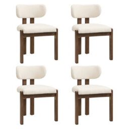 Btm Set Of 4 Solid Wood Dining Chairs, Boucle Upholstery, Walnut, For Home And Café - thumbnail 8