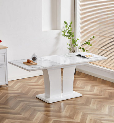 Furnizone UK Mozart 6-Seater White Marble Effect Glass Extending Dining Table - image 1