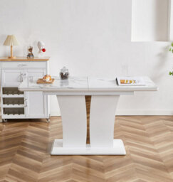 Furnizone UK Mozart 6-Seater White Marble Effect Glass Extending Dining Table - thumbnail 4