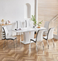 Furnizone UK Mozart 6-Seater White Marble Effect Glass Extending Dining Table - thumbnail 6