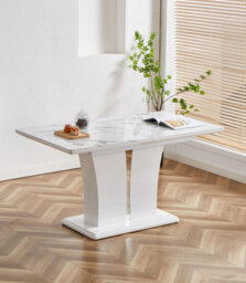 Furnizone UK Mozart 6-Seater White Marble Effect Glass Extending Dining Table - thumbnail 2