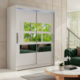 Westa Vii 150 Sliding Door Wardrobe With Mirrors Cashmere With Rgb Led Lights - thumbnail 1