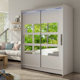 Westa Vii 150 Sliding Door Wardrobe With Mirrors Cashmere With Rgb Led Lights - thumbnail 2
