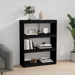 Berkfield Book Cabinet/room Divider Black 80X30X103.5 Cm Solid Wood Pine - thumbnail 4