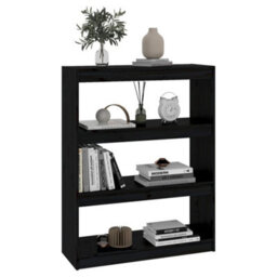 Berkfield Book Cabinet/room Divider Black 80X30X103.5 Cm Solid Wood Pine - thumbnail 3