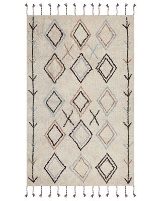 Wyld And Coco Hand-Tufted Cotton Area Rug 160 X 230 Cm Multicolour Geometric With Tassels - image 1
