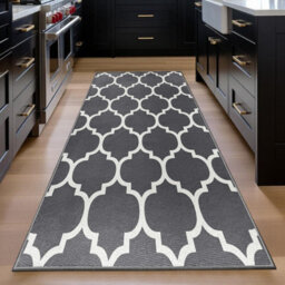 60X220Cm Grey Geometric Anti Slip Short Pile Runner Rug With Rubber Backing - thumbnail 1