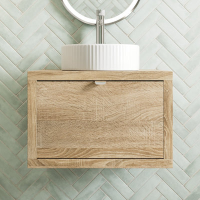 Affine 600mm Countertop Bathroom Vanity Unit Fluted Basin Sink Wall Hung Soft Close Oak - image 1