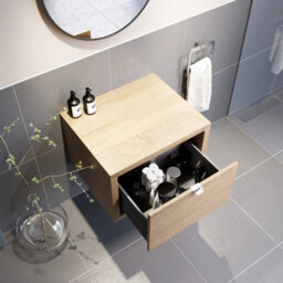 Affine 600mm Countertop Bathroom Vanity Unit Fluted Basin Sink Wall Hung Soft Close Oak - thumbnail 4