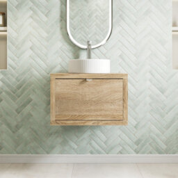 Affine 600mm Countertop Bathroom Vanity Unit Fluted Basin Sink Wall Hung Soft Close Oak - thumbnail 2