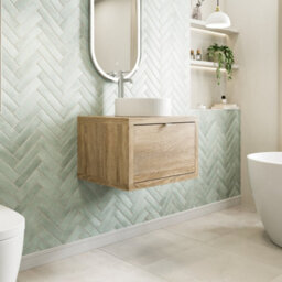 Affine 600mm Countertop Bathroom Vanity Unit Fluted Basin Sink Wall Hung Soft Close Oak - thumbnail 3