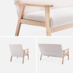 Sweeek - Armchair And Love Seat In Boucle Fabric And Rubber Wood Isak Boucle Set Off-White Boucle 114X69.5X73 Cm - thumbnail 6