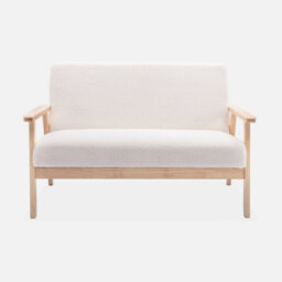Sweeek - Armchair And Love Seat In Boucle Fabric And Rubber Wood Isak Boucle Set Off-White Boucle 114X69.5X73 Cm - thumbnail 4