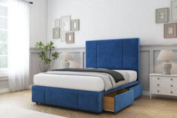 "Comfort Arya Navy Plush Divan Bed Set 2 Drawers Right Side - 26"" Strutted & 12"" Footboard 4' Small Double" - thumbnail 2