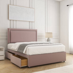 Bsspoke Ella Divan Bed Set Pink Velvet With 24Inch Panel Headboard & Mattress & 2 Drawers Same Side 3Ft 4Ft 4Ft6 5Ft 6Ft - thumbnail 1