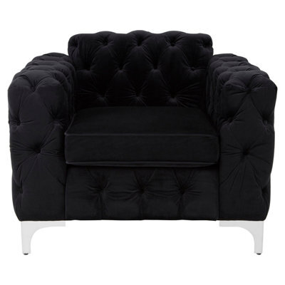 Orsina Quilted Chesterfield Chair,black Velvet Upholster Ocassional Chair,silver Finish Lounge Chair,patio Armchair - image 1