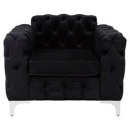 Orsina Quilted Chesterfield Chair,black Velvet Upholster Ocassional Chair,silver Finish Lounge Chair,patio Armchair